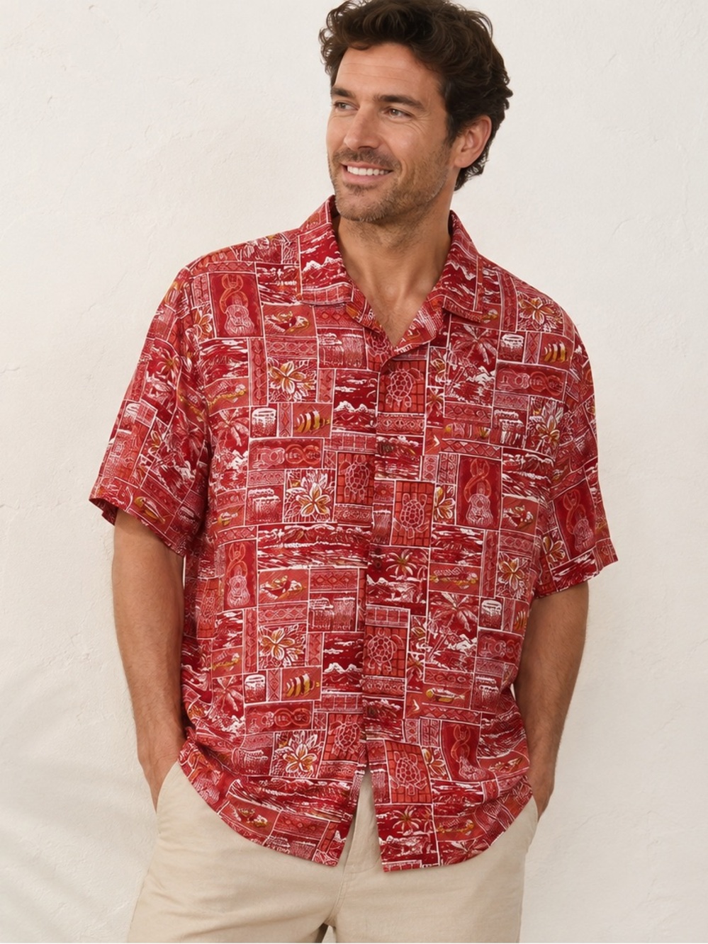 Paradise Red Hawaiian Button Down Shirt